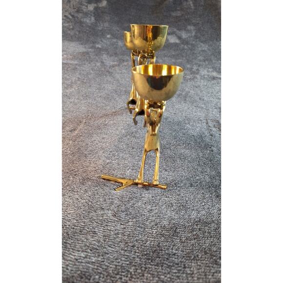 Brass Jumping Reindeer Triple Tealight/Votive Candle Holder Christmas Holiday - Picture 2 of 15
